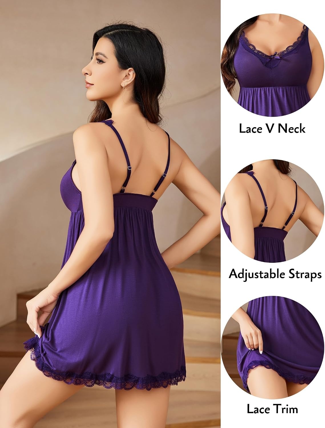 image:imageAvidlove Women Sexy Sleepwear Lace Chemise Nightgown Full Slip Babydoll SleepwearDeep Purple