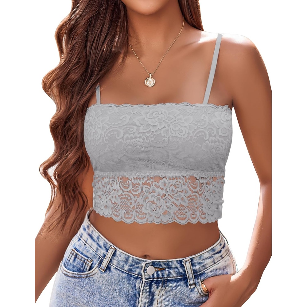 image:imageAvidlove Bralettes for Women Lace Spaghetti Strap Tank Top Tube Slim Basic CamisoleLight Gray