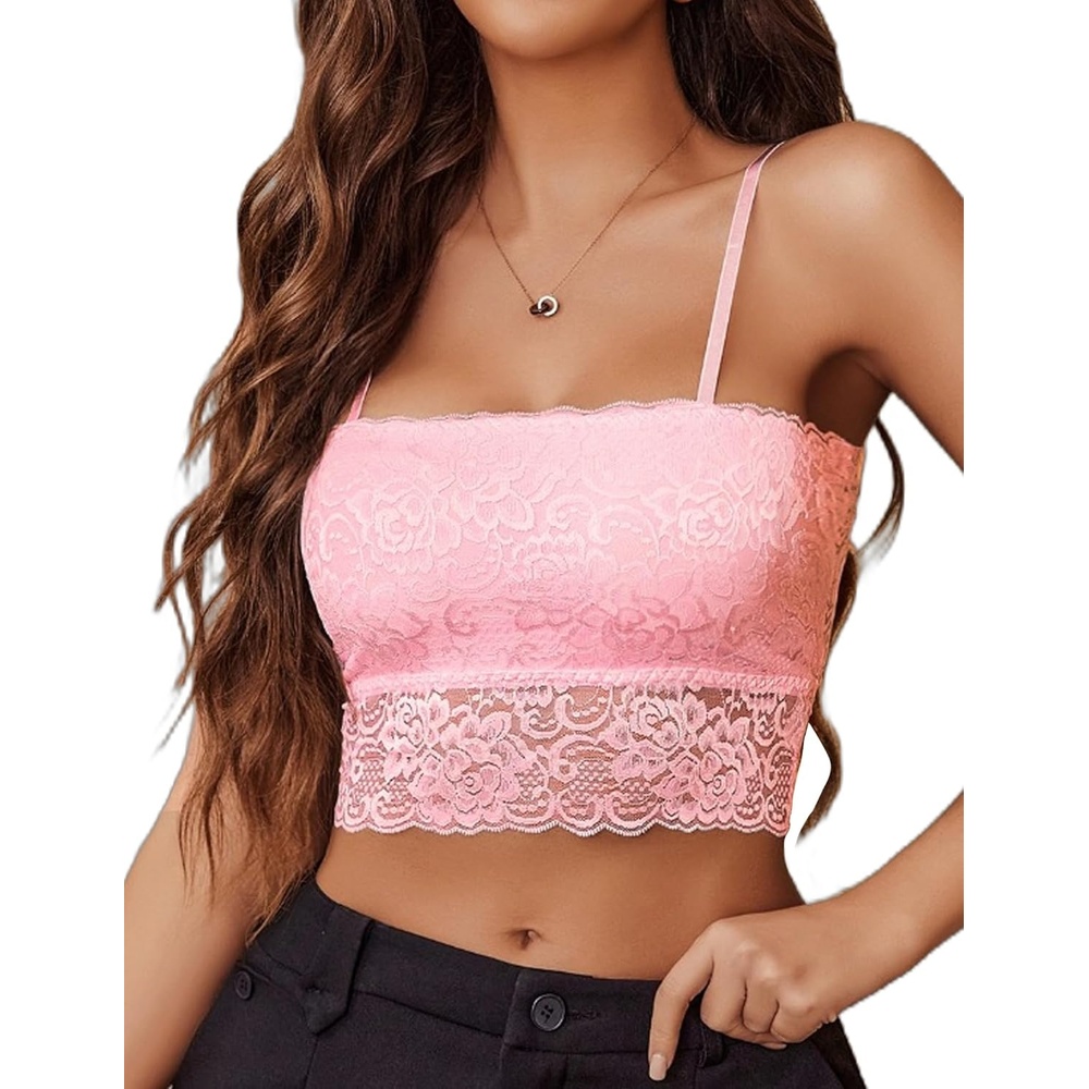 image:imageAvidlove Bralettes for Women Lace Spaghetti Strap Tank Top Tube Slim Basic CamisolePink