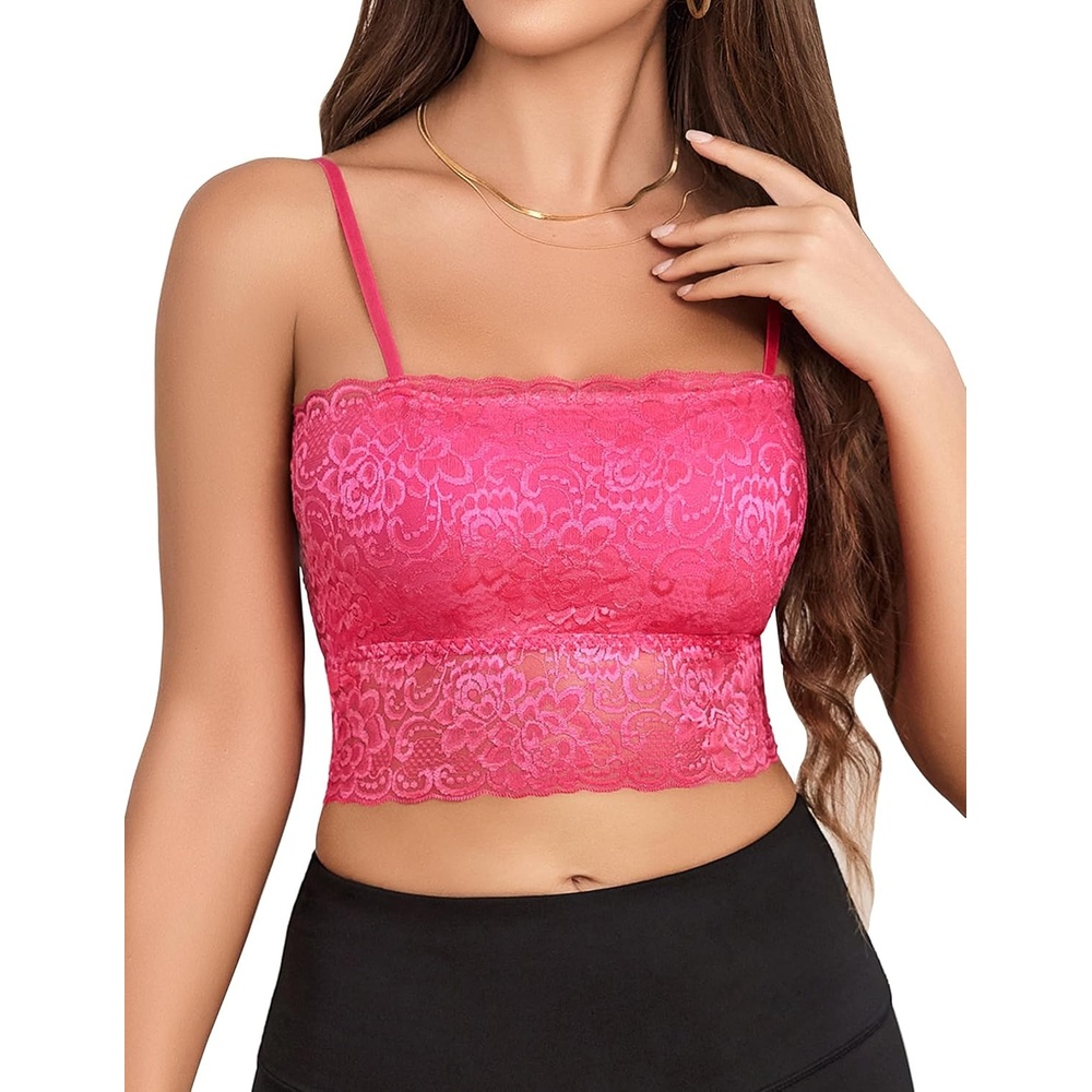 image:imageAvidlove Bralettes for Women Lace Spaghetti Strap Tank Top Tube Slim Basic CamisoleRose Red