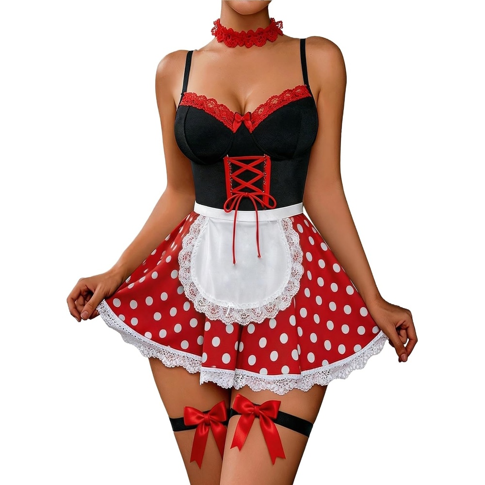 image:imageAvidlove Sexy Lingerie for Women Sexy Contrast Lace Maid Lingerie Dress Halloween Costumes Sets5packPolka Dots