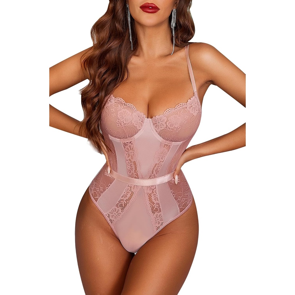 image:imageAvidlove Women Lingerie Bodysuit Lace Teddy Snap Crotch One Piece Underwire BabydollDark Pink