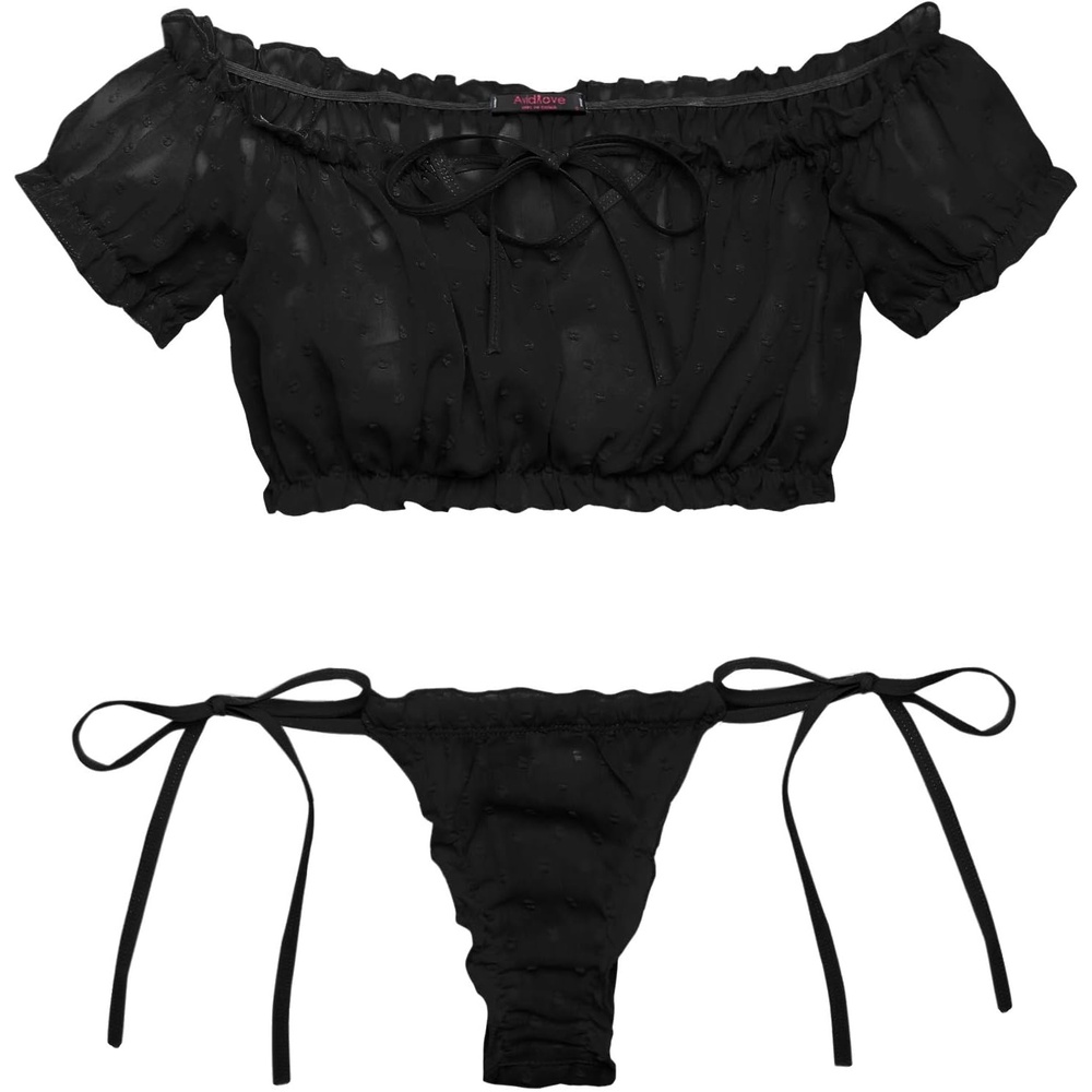 image:imageAvidlove Womens Daisy Lingerie Bra Panty Set 2 Pieces Lingerie Set Sexy Babydoll LingerieBlack