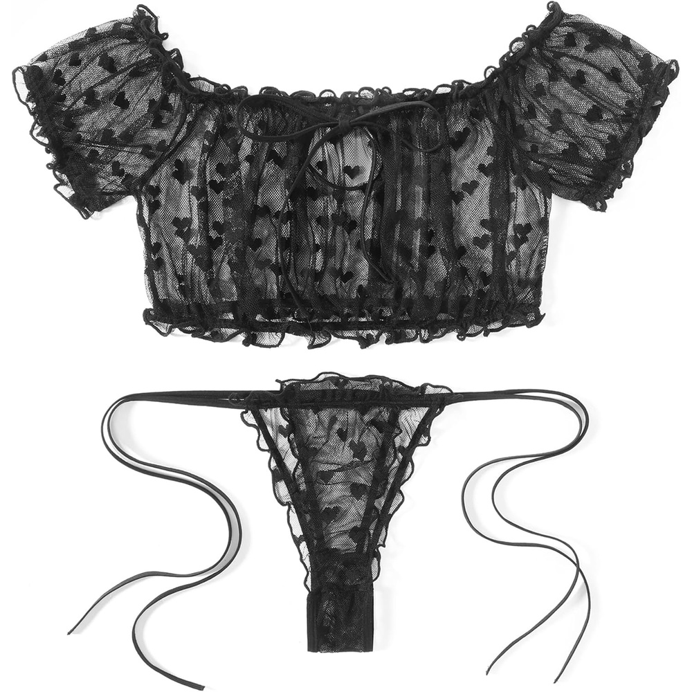 image:imageAvidlove Womens Daisy Lingerie Bra Panty Set 2 Pieces Lingerie Set Sexy Babydoll LingerieBlack Heart