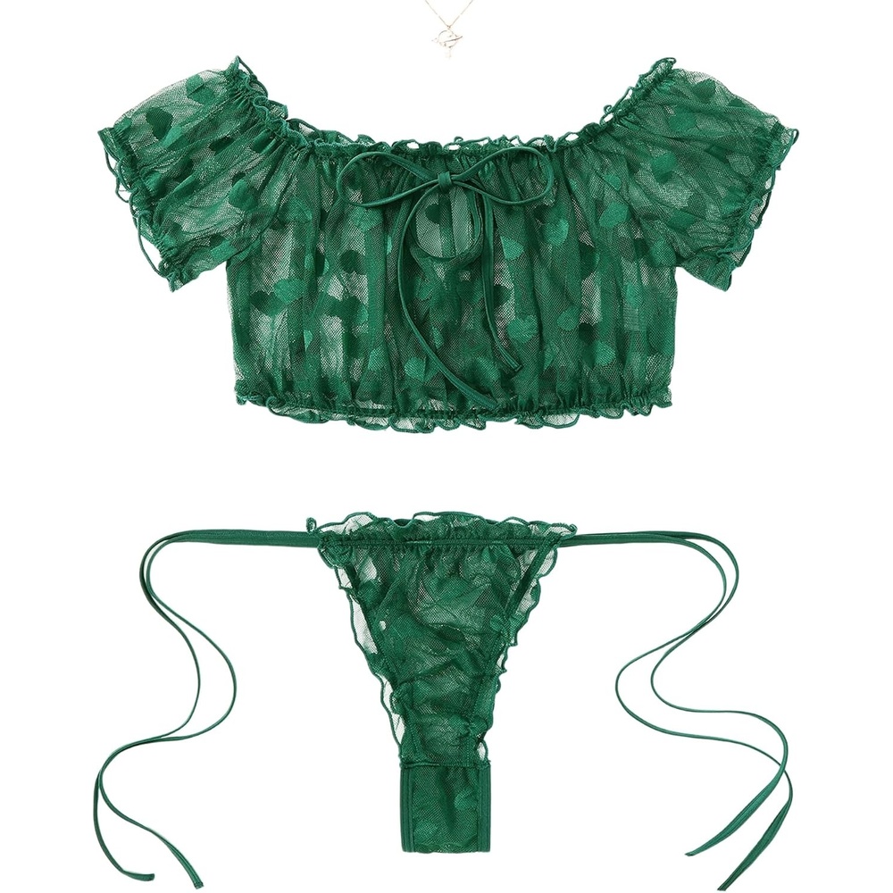 image:imageAvidlove Womens Daisy Lingerie Bra Panty Set 2 Pieces Lingerie Set Sexy Babydoll LingerieGreen Heart