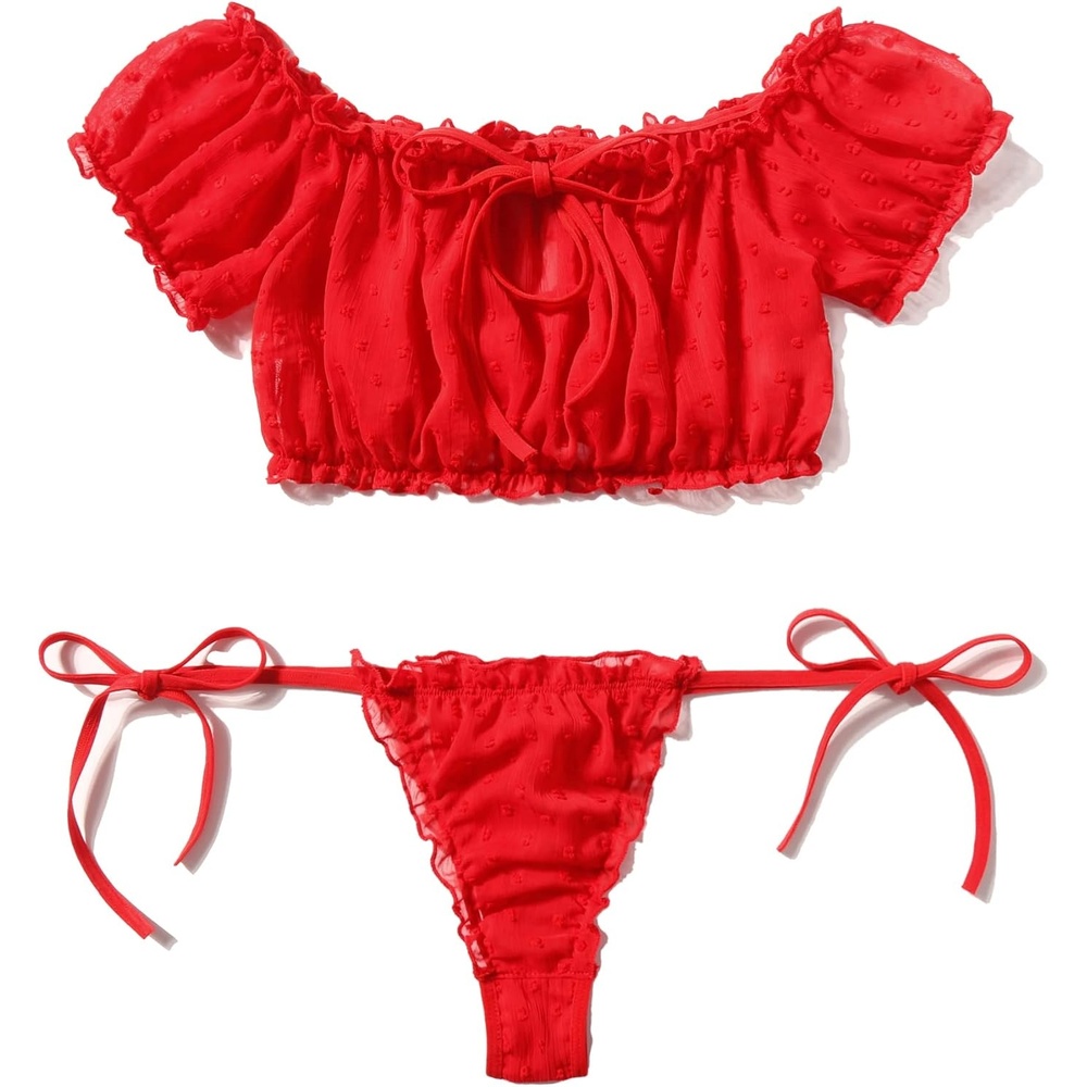 image:imageAvidlove Womens Daisy Lingerie Bra Panty Set 2 Pieces Lingerie Set Sexy Babydoll LingerieRed