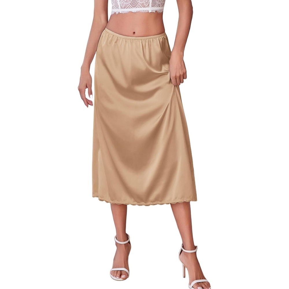 image:imageAvidlove Womens Satin Half Slip 36 Lace Long Underskirt SXXLChampagne