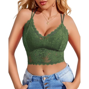 Avidlove Lace Bralette for Women V Neck Camisoles Racerback Adjustable Strap Sexy Crop Tops(Army Green)