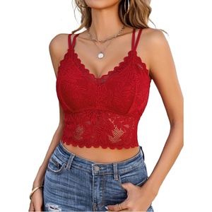 Avidlove Lace Bralette for Women V Neck Camisoles Racerback Adjustable Strap Sexy Crop Tops(Wine Red)