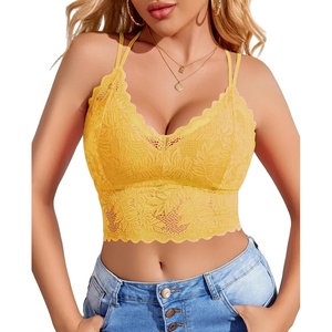 Avidlove Lace Bralette for Women V Neck Camisoles Racerback Adjustable Strap Sexy Crop Tops(Yellow)