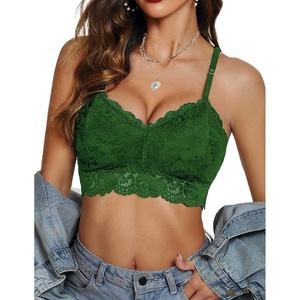 Avidlove Lace Bralettes for Women Padded Bralette Camisole Racerback Crop Top Floral Lace Bralettes V Neck(Army Green)