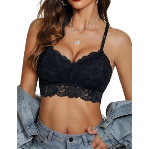 Avidlove Lace Bralettes for Women Padded Bralette Camisole Racerback Crop Top Floral Lace Bralettes V Neck(Black)