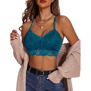 Avidlove Lace Bralettes for Women Padded Bralette Camisole Racerback Crop Top Floral Lace Bralettes V Neck(Bluish Green)