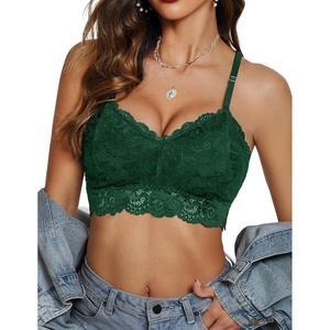 Avidlove Lace Bralettes for Women Padded Bralette Camisole Racerback Crop Top Floral Lace Bralettes V Neck(Dark Green)