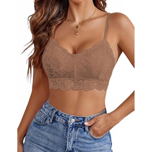 Avidlove Lace Bralettes for Women Padded Bralette Camisole Racerback Crop Top Floral Lace Bralettes V Neck(Khaki)
