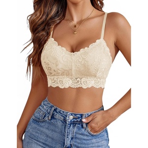 Avidlove Lace Bralettes for Women Padded Bralette Camisole Racerback Crop Top Floral Lace Bralettes V Neck(Light Yellow)