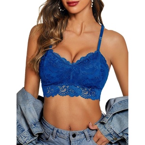 Avidlove Lace Bralettes for Women Padded Bralette Camisole Racerback Crop Top Floral Lace Bralettes V Neck(Navy Blue)