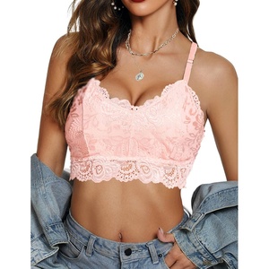 Avidlove Lace Bralettes for Women Padded Bralette Camisole Racerback Crop Top Floral Lace Bralettes V Neck(Pink)
