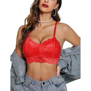 Avidlove Lace Bralettes for Women Padded Bralette Camisole Racerback Crop Top Floral Lace Bralettes V Neck(Red)
