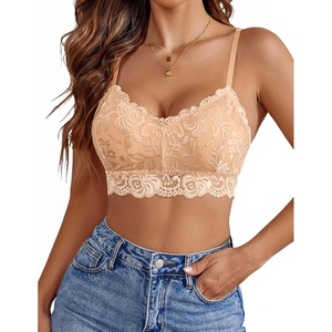 Avidlove Lace Bralettes for Women Padded Bralette Camisole Racerback Crop Top Floral Lace Bralettes V Neck(Skin Tone)