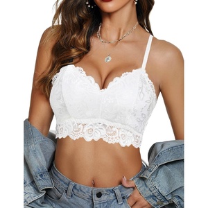 Avidlove Lace Bralettes for Women Padded Bralette Camisole Racerback Crop Top Floral Lace Bralettes V Neck(White)