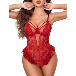 Avidlove Lingerie for Women Sexy Lace Bodysuit Deep V Teddy One Piece Babydoll(Red)