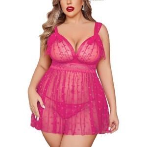 Avidlove Plus Size Lingeire for women Lace Babydoll Mesh Chemise Sexy Nightwear Sheer Nightie with Lace Up Bows L-4XL(Rose Red)
