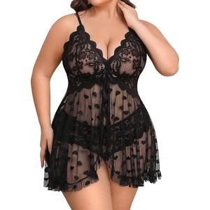 Avidlove Plus Size Lingerie for Women Sexy Lingerie Dress Lace Babydoll Lingerie V-Neck Open Front Strap Nightdress(Black Heart)
