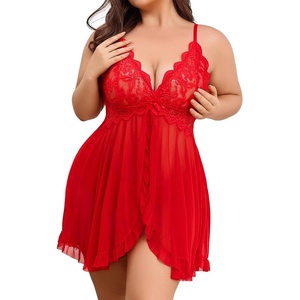 Avidlove Plus Size Lingerie for Women Sexy Lingerie Dress Lace Babydoll Lingerie V-Neck Open Front Strap Nightdress(Red)