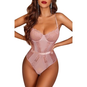 Avidlove Women Lingerie Bodysuit Lace Teddy Snap Crotch One Piece Underwire Babydoll(Dark Pink)