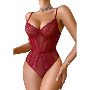 Avidlove Women Lingerie Bodysuit Lace Teddy Snap Crotch One Piece Underwire Babydoll(Wine Red)
