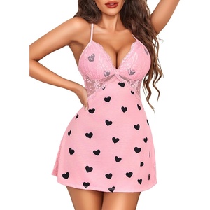 Avidlove Women Lingerie Modal Lace Side Slit Chemise Sleepwear Babydoll Teddy Lingerie(B-love)