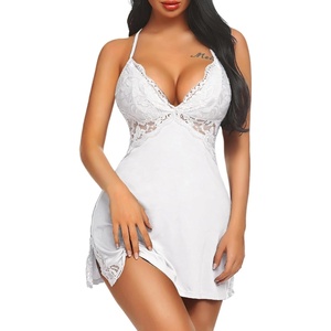 Avidlove Women Lingerie Modal Lace Side Slit Chemise Sleepwear Babydoll Teddy Lingerie(White)