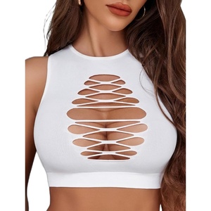 Avidlove Women’s Fishnet Top Sexy Cut Out Crop Short Hollow Out Cropped Tank Top(S M L)(White)