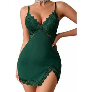 Avidlove Women’s Lingerie Lace Nightgown Babydoll Modal Chemise Spaghetti Strap Sleepwear Sexy Slip Side Nightwear(Dark Green)