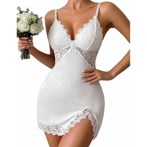 Avidlove Women’s Lingerie Lace Nightgown Babydoll Modal Chemise Spaghetti Strap Sleepwear Sexy Slip Side Nightwear(White)