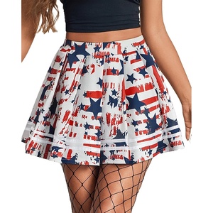 Avidlove Womens Pleated Skirt School Uniform Skirt Mini Skirt Pleated Cheer Skirt(C Flag Star)