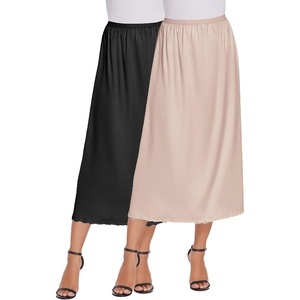 Avidlove Women’s Satin Half Slip 36″ Lace Long Underskirt S-XXL(Black/Light Khaki)