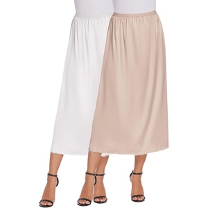 Avidlove Women’s Satin Half Slip 36″ Lace Long Underskirt S-XXL(White/Light Khaki)