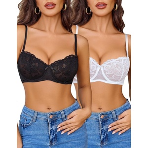 Avidlove Women’s Sexy Lace Bra Sheer Balconette Underwire Unlined Everyday Bras Lingerie(Black&white)