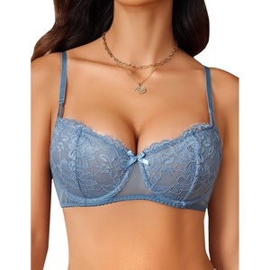 Avidlove Women’s Sexy Lace Bra Sheer Balconette Underwire Unlined Everyday Bras Lingerie(Dark Blue)