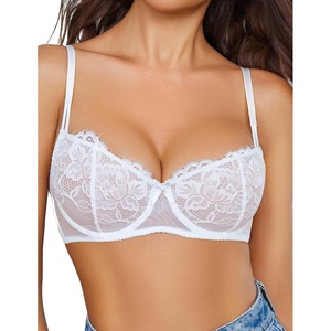 Avidlove Women’s Sexy Lace Bra Sheer Balconette Underwire Unlined Everyday Bras Lingerie(White)