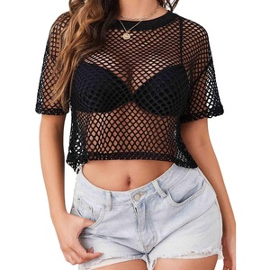 Avidlove Women’s Sheer Fishnet Top Sexy Short Sleeves Net T Shirts Crop Top(Black)