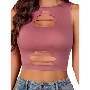Fishnet Top for Women Sexy Cut Out Crop Short Hollow Out Cropped Tank Top | Crop tops for women High Neck Rave outfits Daily/street/party/goth wear(Pink)