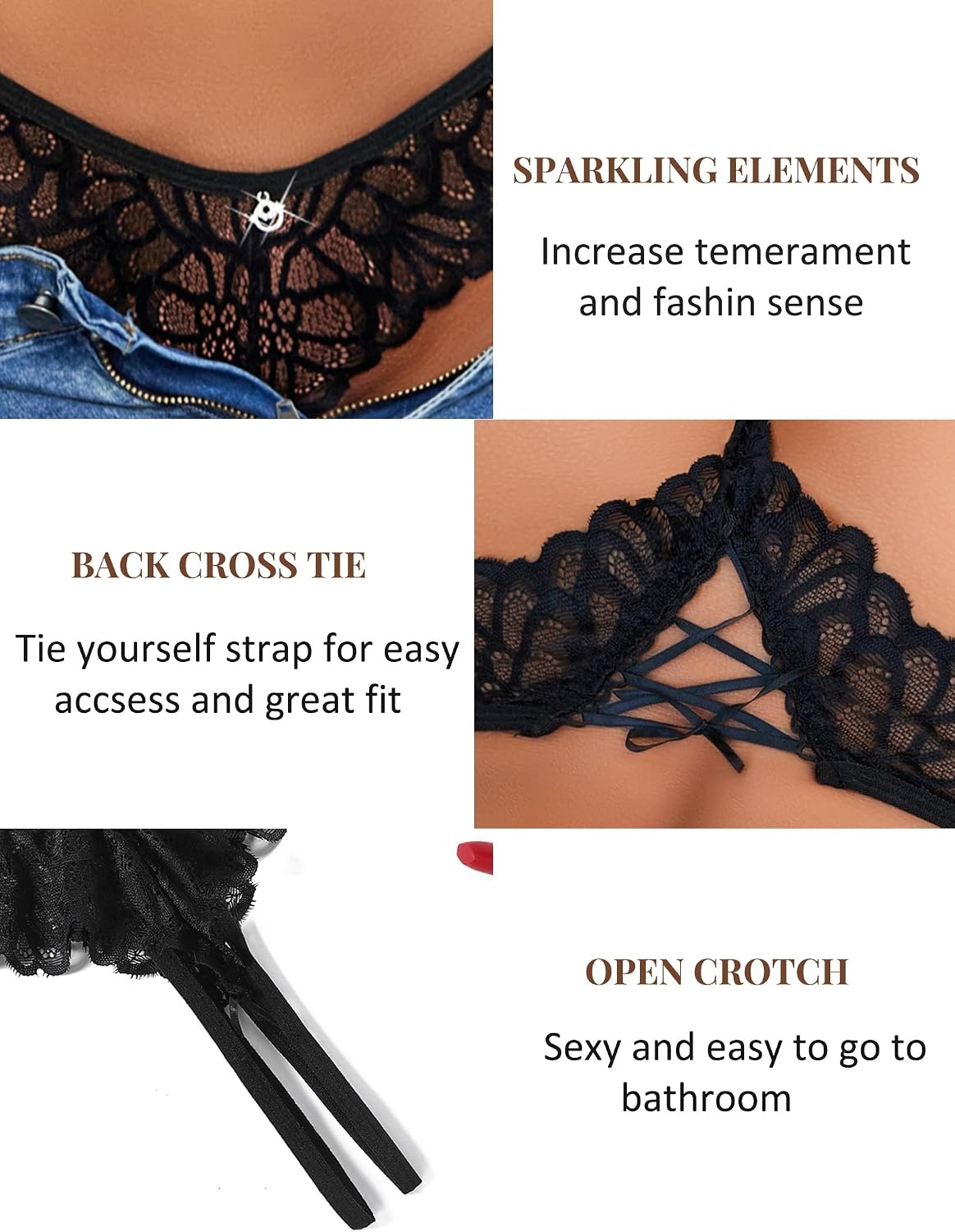 image:imageAvidlove Lace Panties Womens Sexy Bikini Underwear Criss Corss Thong Briefs VShape Cheeky Hipster SXXL1black