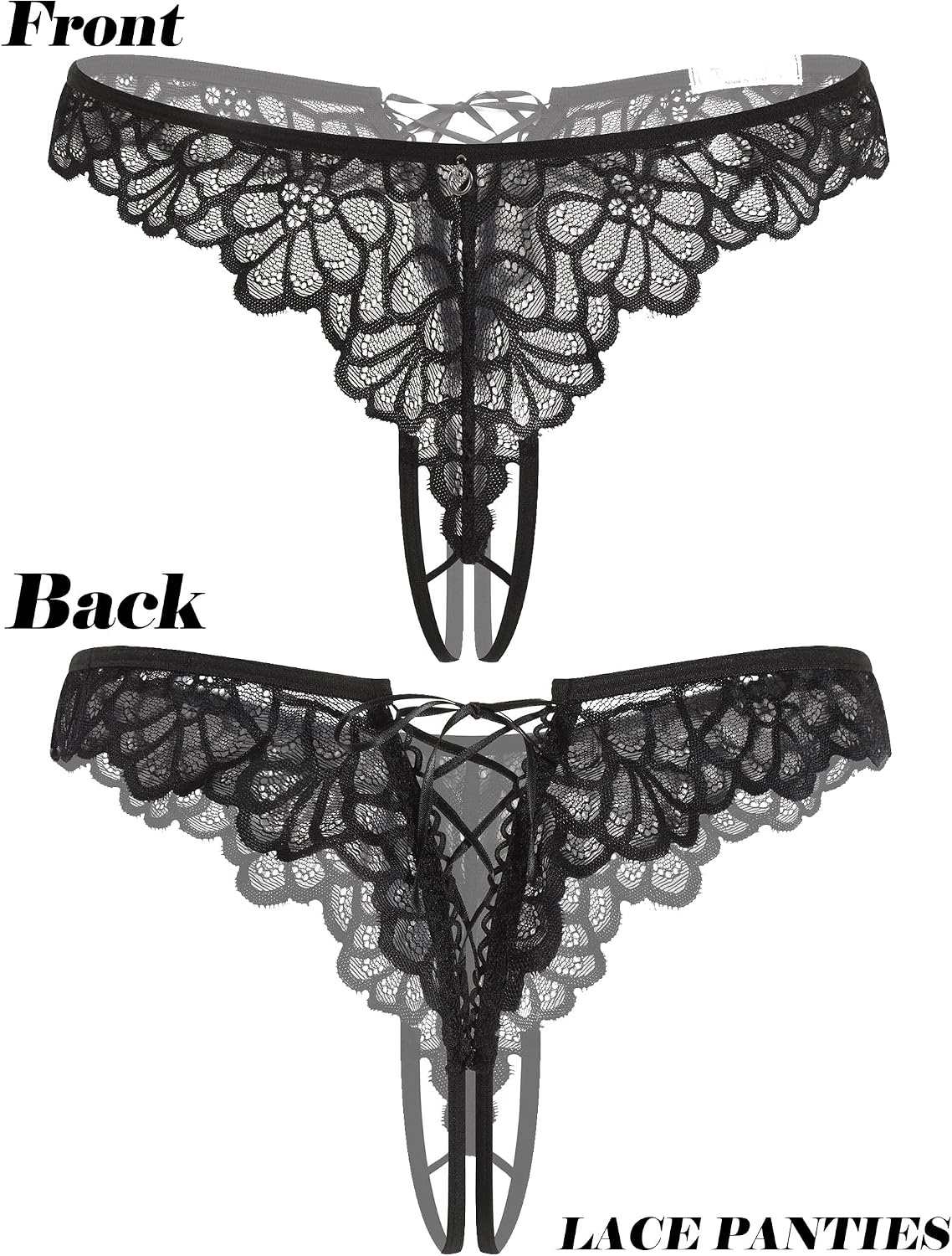 image:imageAvidlove Lace Panties Womens Sexy Bikini Underwear Criss Corss Thong Briefs VShape Cheeky Hipster SXXL1black