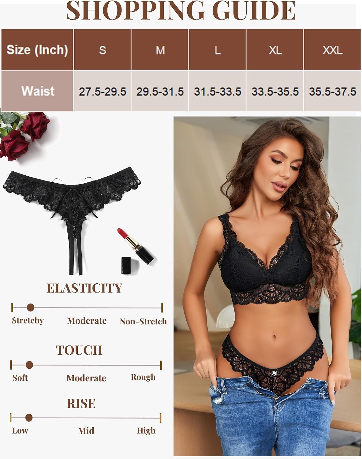 image:imageAvidlove Lace Panties Womens Sexy Bikini Underwear Criss Corss Thong Briefs VShape Cheeky Hipster SXXL1black