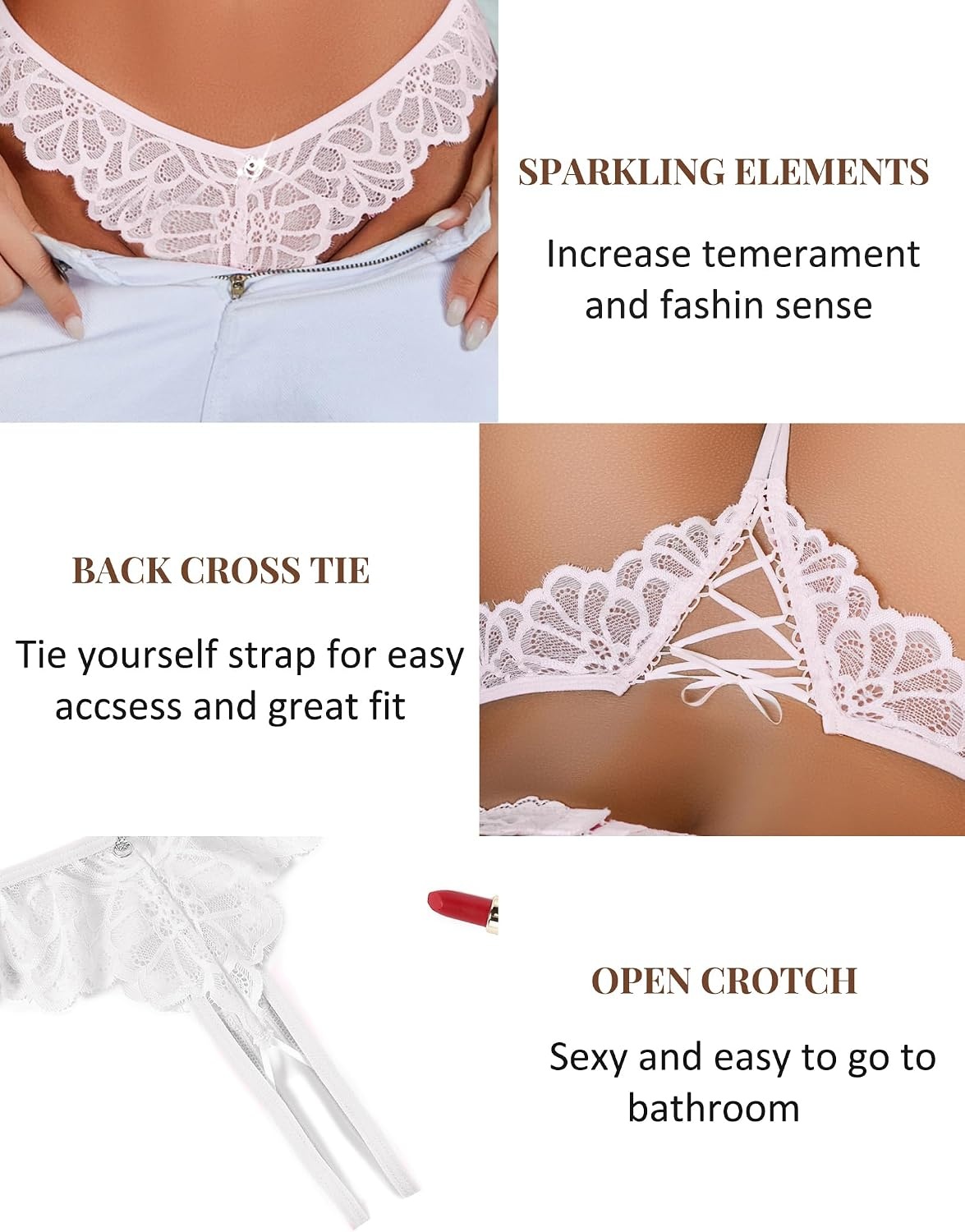 image:imageAvidlove Lace Panties Womens Sexy Bikini Underwear Criss Corss Thong Briefs VShape Cheeky Hipster SXXL1blackWhite