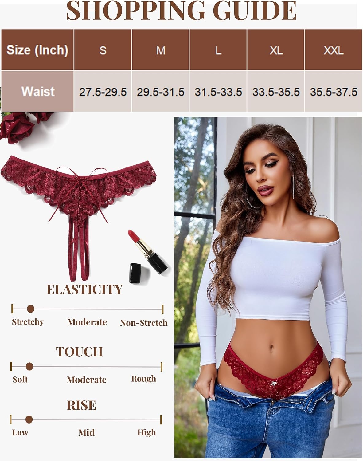 image:imageAvidlove Lace Panties Womens Sexy Bikini Underwear Criss Corss Thong Briefs VShape Cheeky Hipster SXXLWine Red