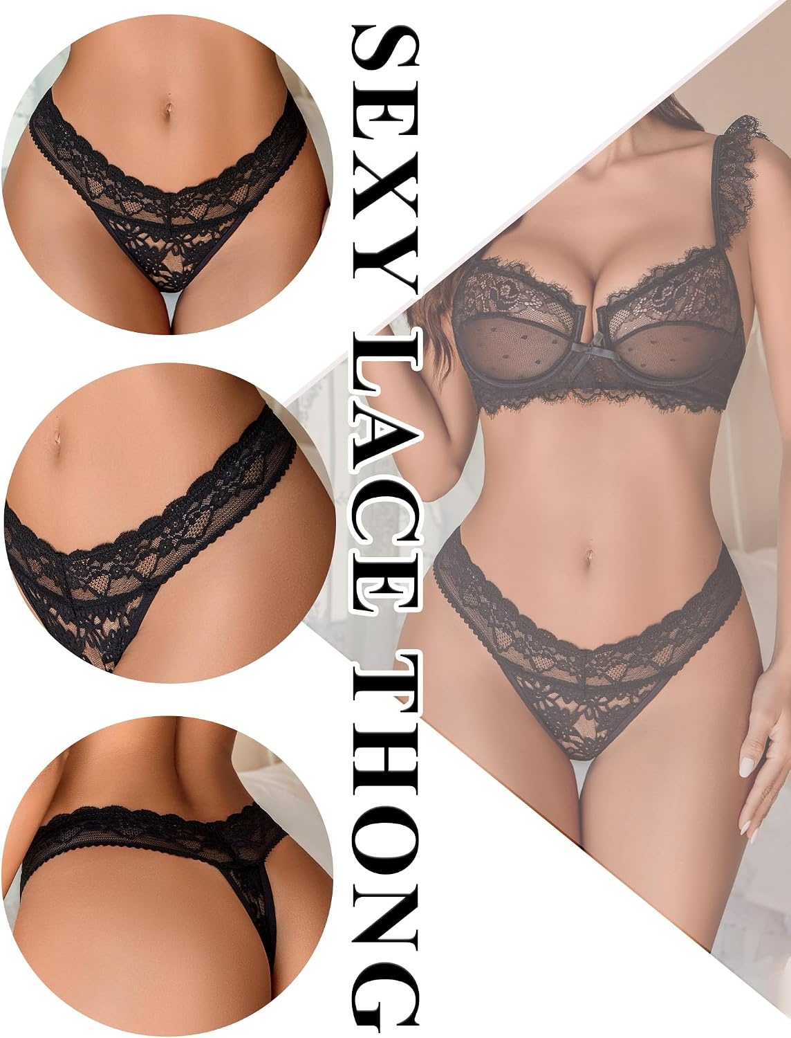 image:imageAvidlove Thongs for Women Lace Sexy Panties Low Waist Brazilian Underwear Sexy lace lingerie pantiesTback thongslow rise bikini underwearbreathable for dating or daliy wearBlack